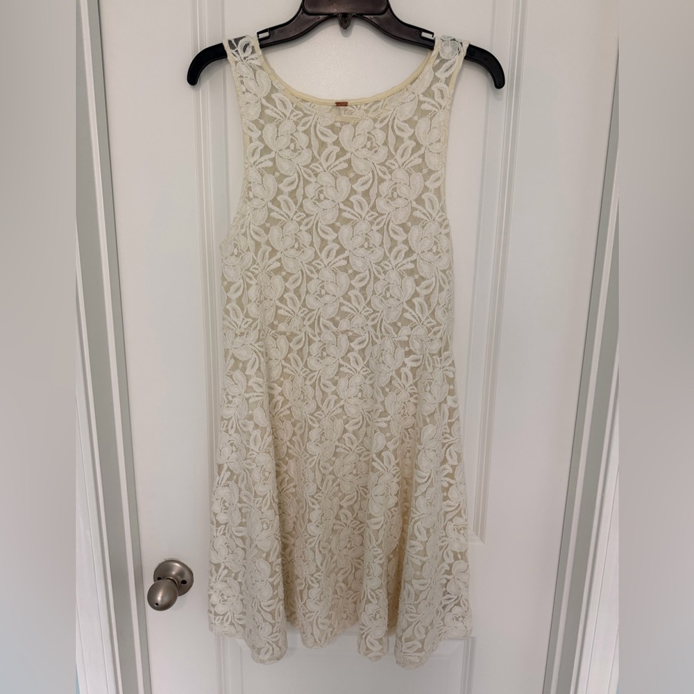 Free People Miles of Lace Sheer Cream Lace Fit & Flare Mini Dress Sleeveless M